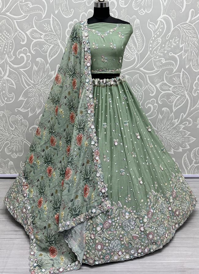 Chinnon Green Wedding Wear Embroidery Work Lehenga Choli